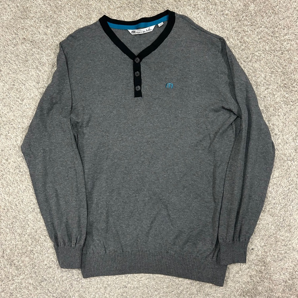 Travis‎ Mathew Sweater Henley XL Gray Cotton Long Sleeve V-Neck Soft Golf - Picture 2 of 8